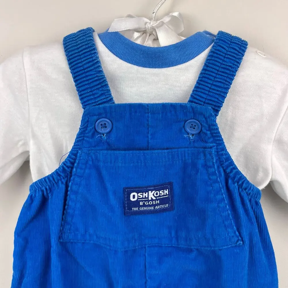 Vintage OshKosh B'gosh Blue Corduroy Winter Overalls Penguin Bear 3-6 Months USA